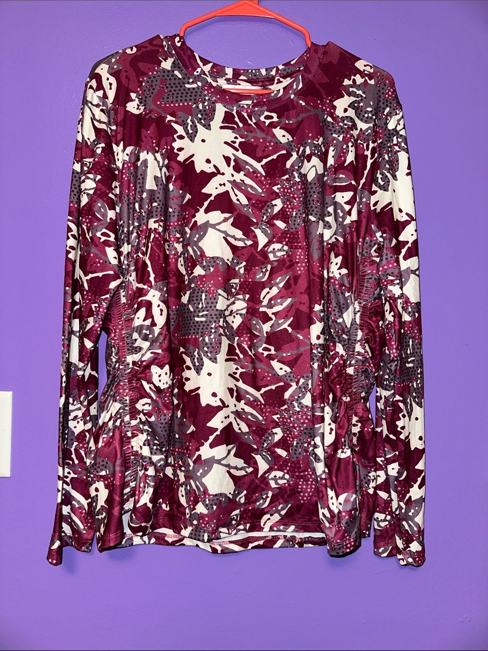 Christopher & Banks Burgundy and Cream Floral Long Sleeve Top
